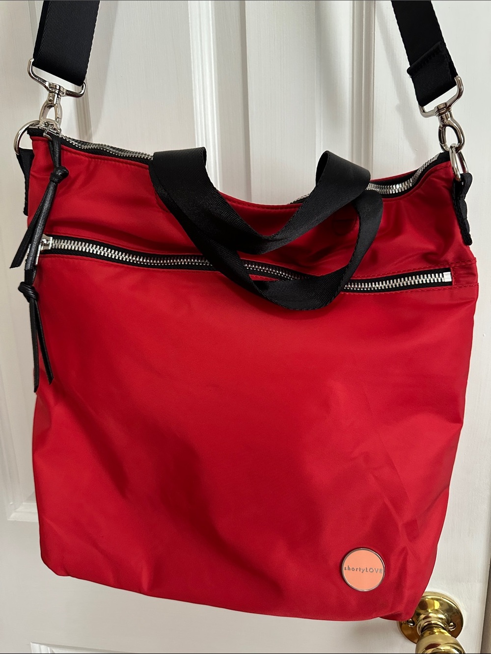 Short & Lively Red Nylon Tote with Detachable Black Strap